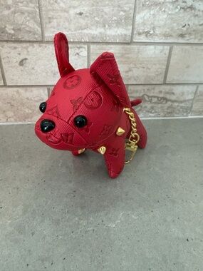 Red french bulldog bag charm keychain